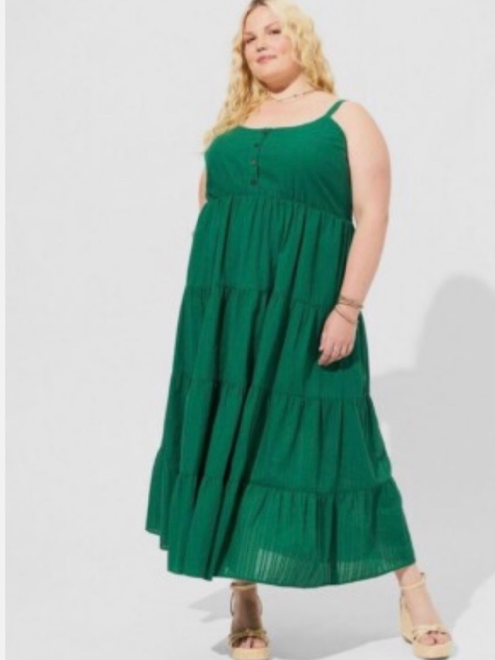 Green Tiered Maxi Dress with Spaghetti Straps